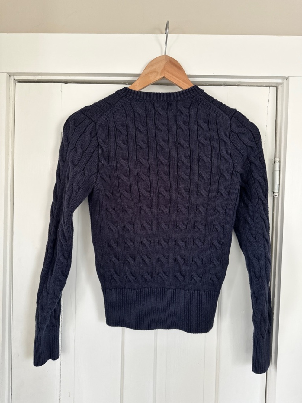 Polo by Ralph Lauren Cable-Knit Cotton Crewneck Cardigan in Hunter Navy - Picture 5 of 7